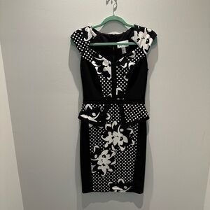 NWT Joseph Ribkoff 4 , dress , black-and-white dots floral solid